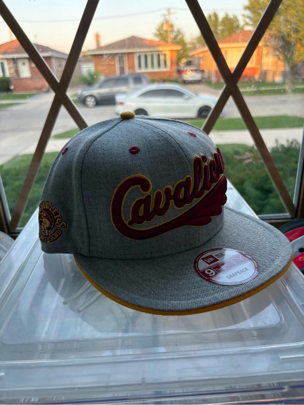 New Era Cleveland Cavaliers Gray Maroon Gold Script Snapback Hat
